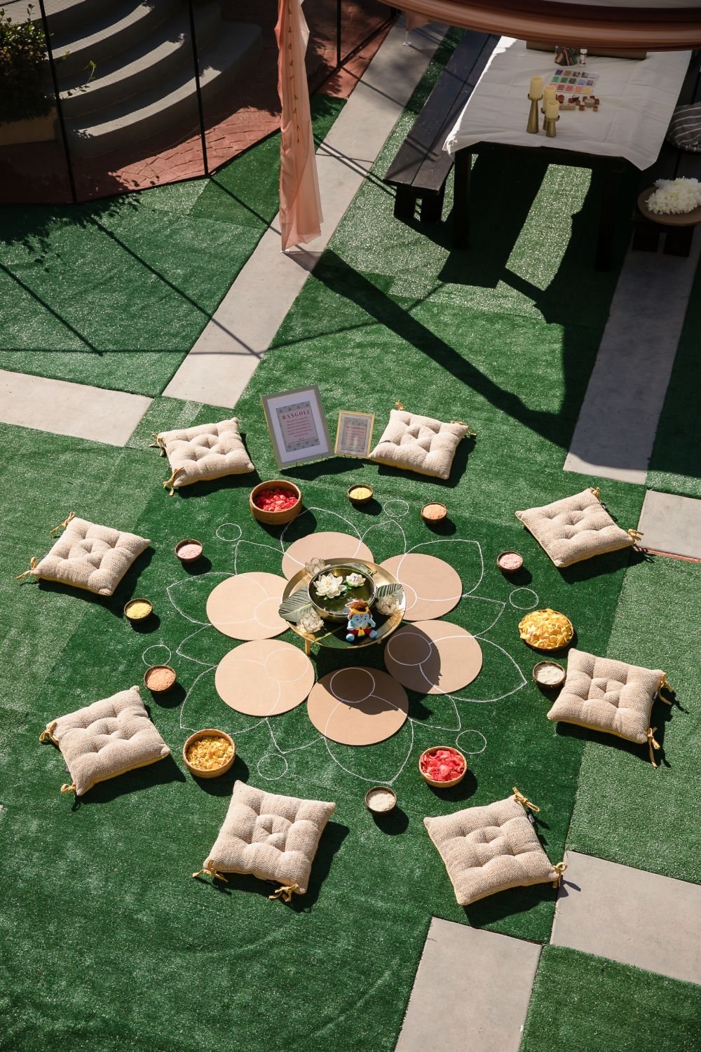 The backyard rangoli circle at the first Diwali Play Date, 2022